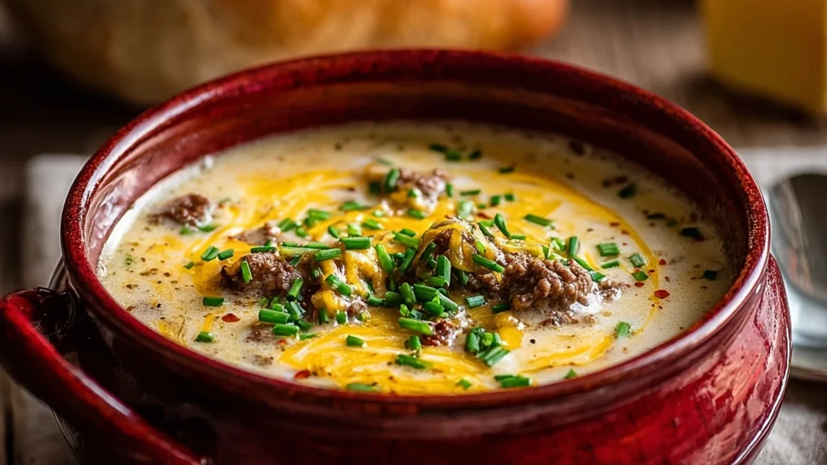 Hearty Cheesy Beef and Potato Soup for a Warm Evening