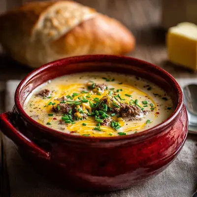 Hearty Cheesy Beef and Potato Soup for a Warm Evening