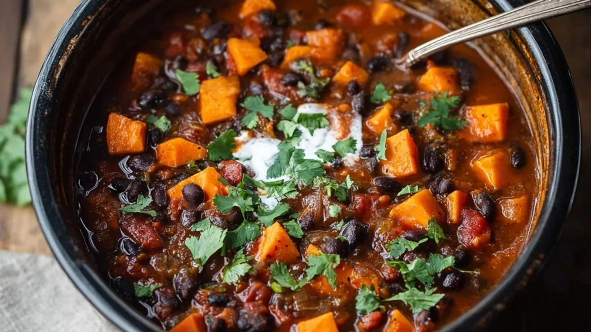 Hearty Crock Pot Sweet Potato Black Bean Chili