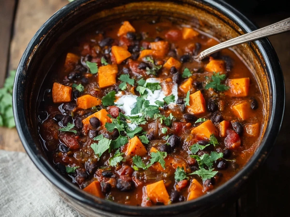 Hearty Crock Pot Sweet Potato Black Bean Chili - Featured Image