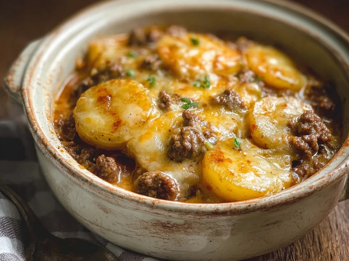 Hearty Crockpot Hamburger Potato Casserole Recipe - Featured Image