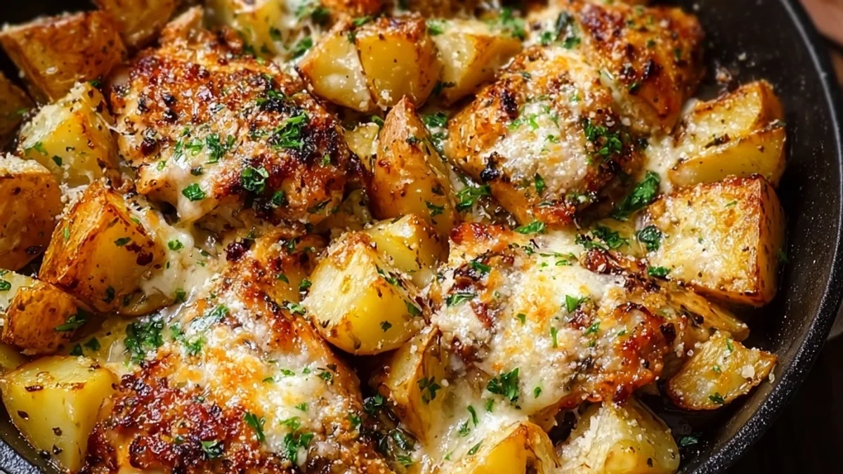 Hearty Garlic Parmesan Chicken and Potatoes Skillet