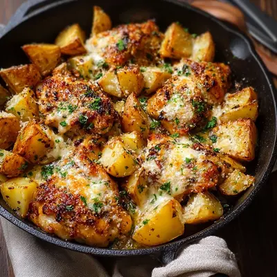 Hearty Garlic Parmesan Chicken and Potatoes Skillet