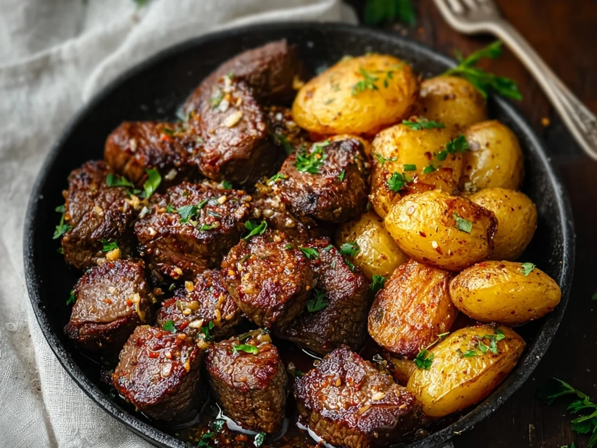Hearty Garlic Steak Bites and Potatoes Skillet - Featured Image