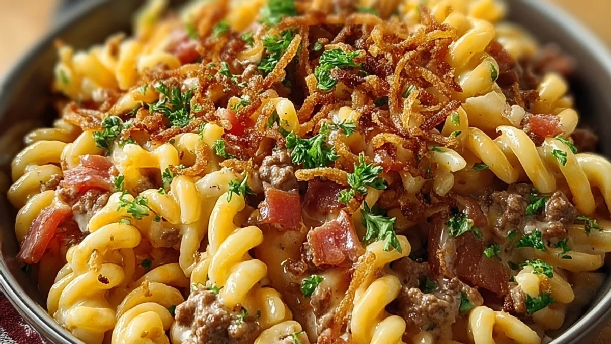 Hearty Loaded Turkey Ham Cheeseburger Pasta