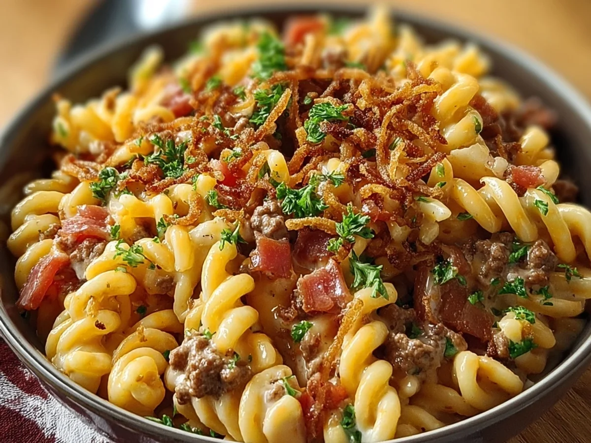 Hearty Loaded Turkey Ham Cheeseburger Pasta - Featured Image