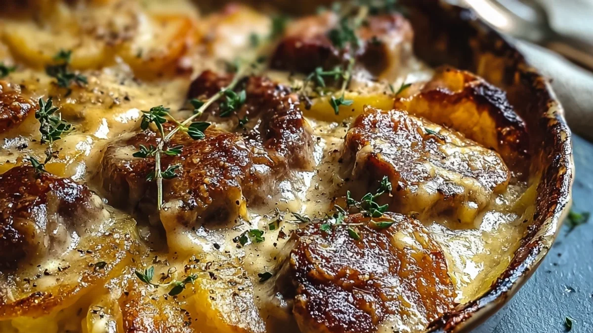 Hearty Smothered Lamb Chop & Scalloped Potato Casserole