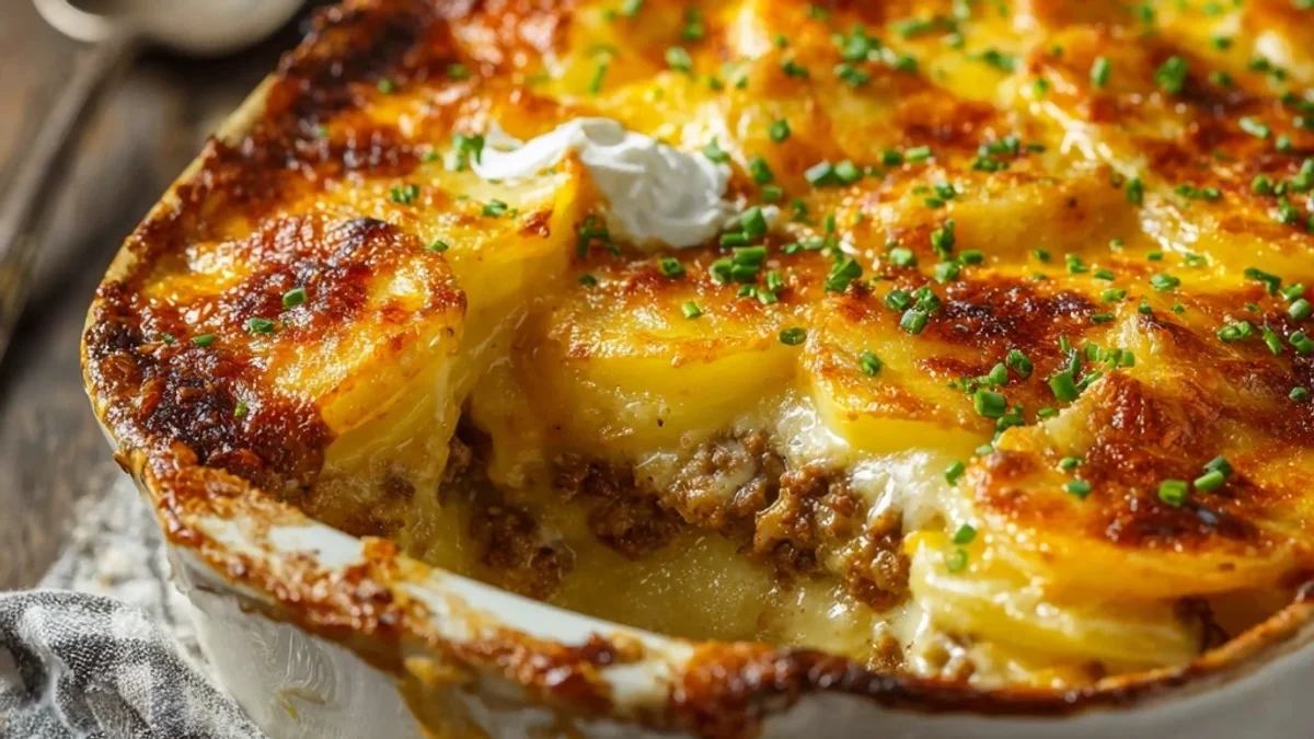 Homestyle Cheesy Hamburger Potato Casserole Bake