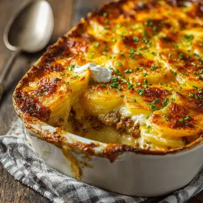 Homestyle Cheesy Hamburger Potato Casserole Bake