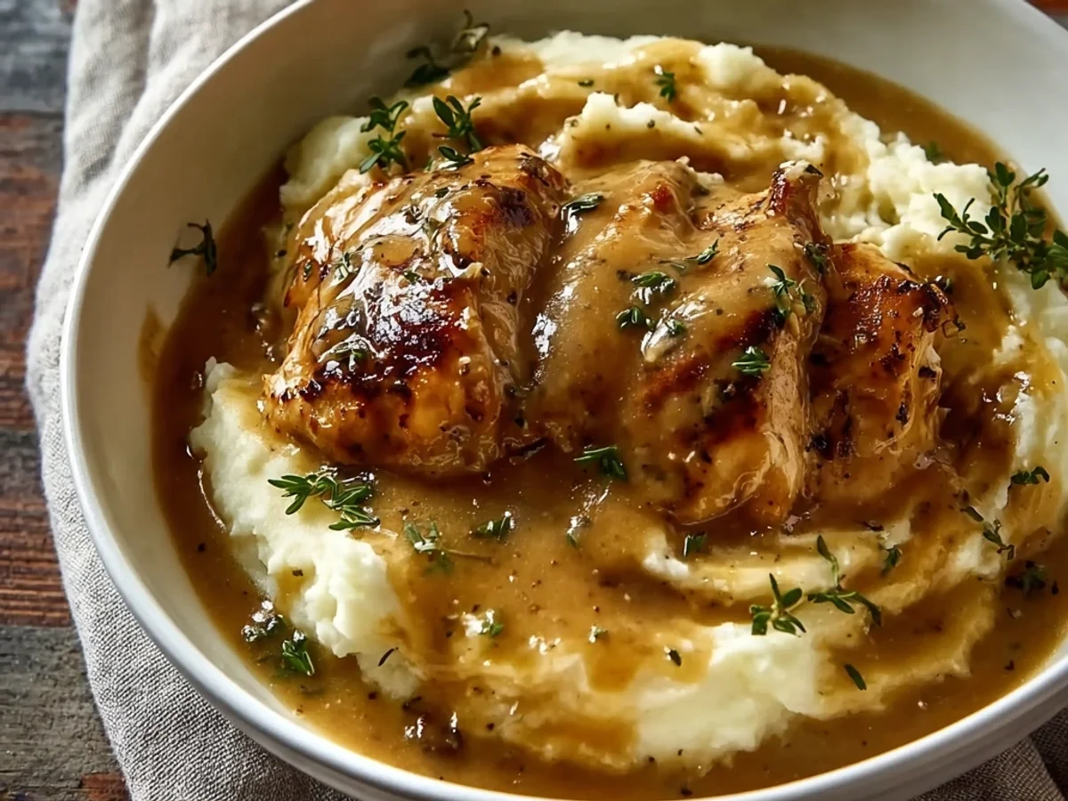 Homestyle Chicken and Garlic Gravy with Cheesy Potatoes - Featured Image