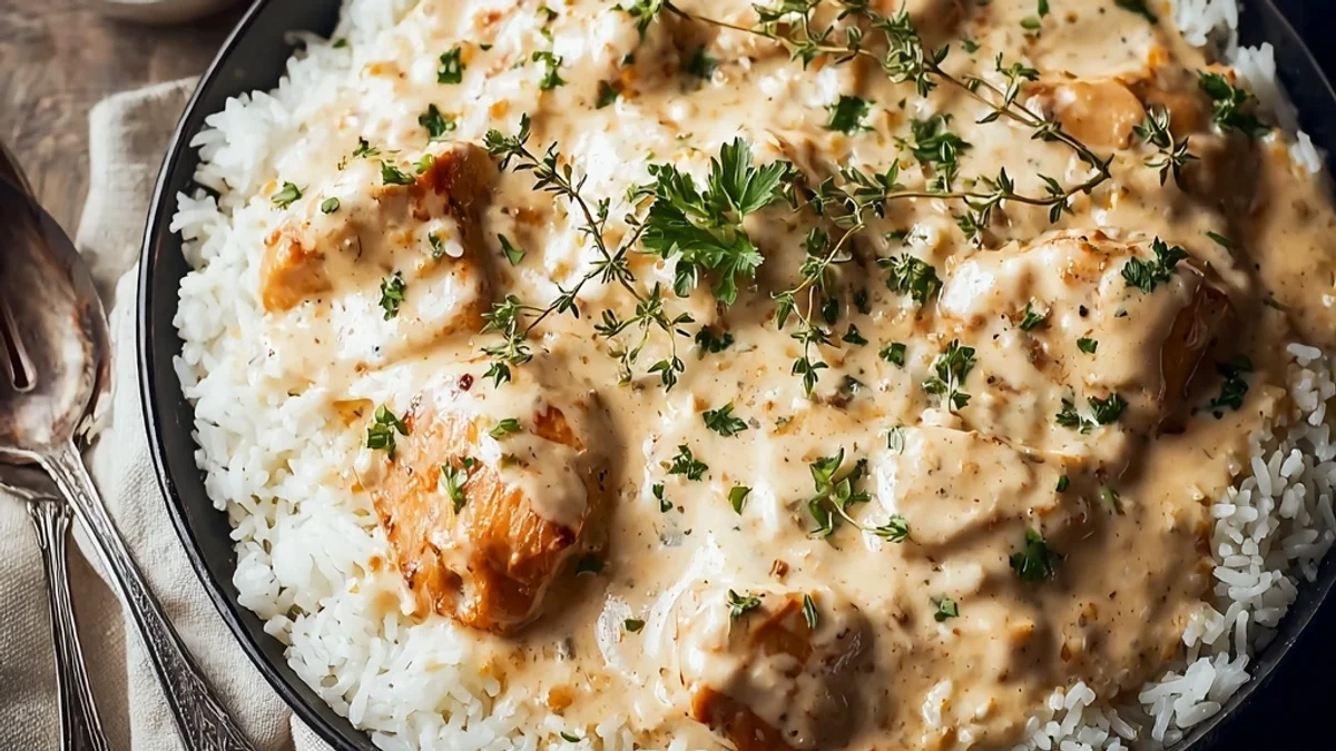 Homestyle Creamy Smothered Chicken and Rice Recipe