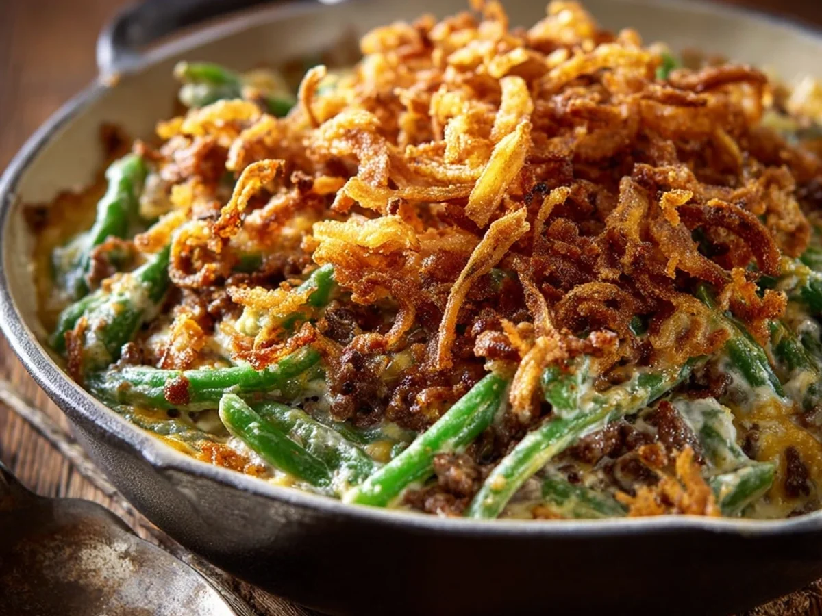 Homestyle Hamburger Green Bean Casserole Dinner - Featured Image