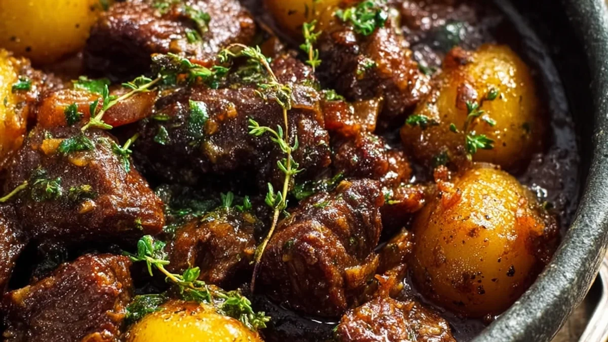 Homestyle Slow Cooker Garlic Beef and Potatoes