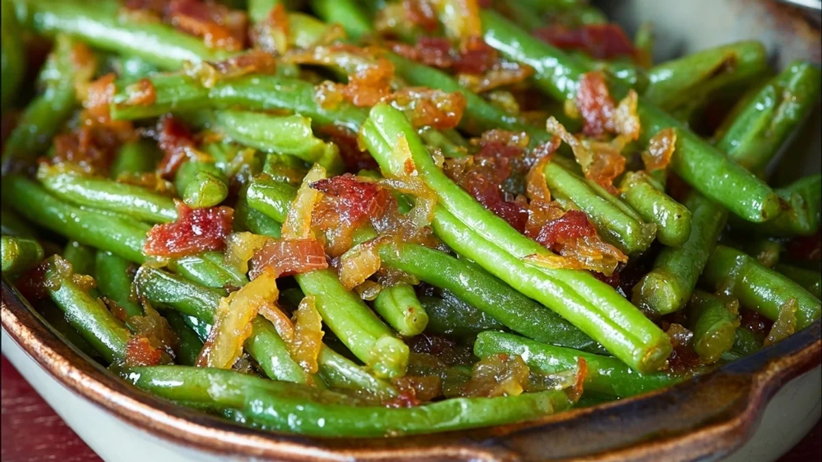 Homestyle Smothered Green Beans Recipe with Bacon