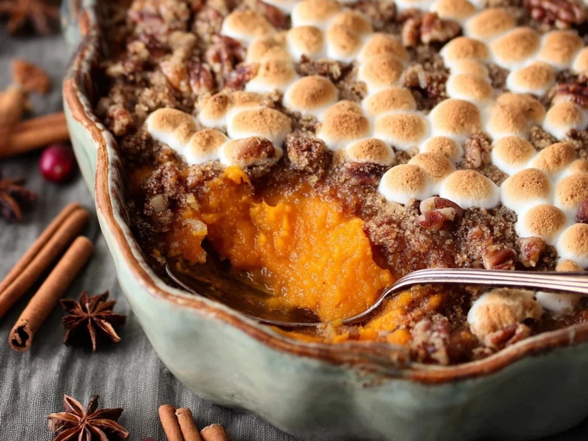 Homestyle Sweet Potato Casserole with Crunchy Pecan Topping - Featured Image