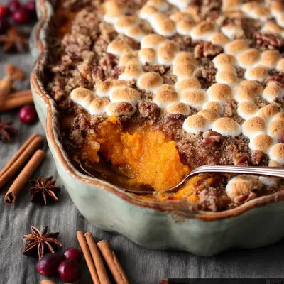 Homestyle Sweet Potato Casserole with Crunchy Pecan Topping