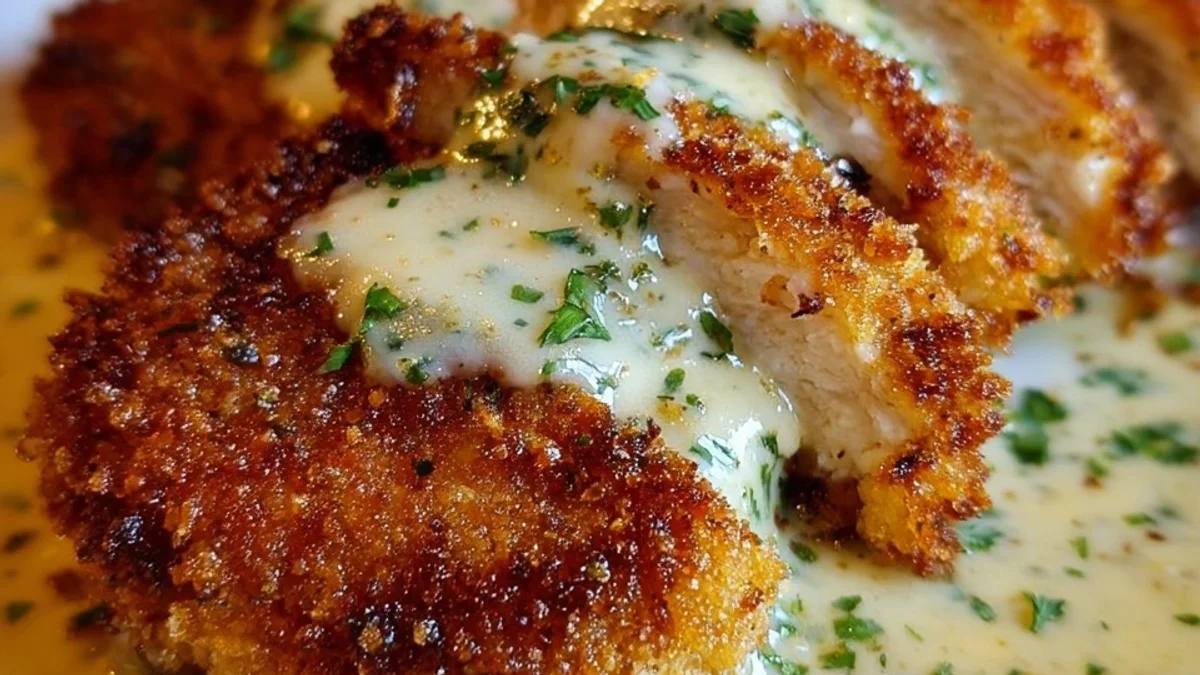 Parmesan Crusted Chicken with Creamy Garlic Sauce