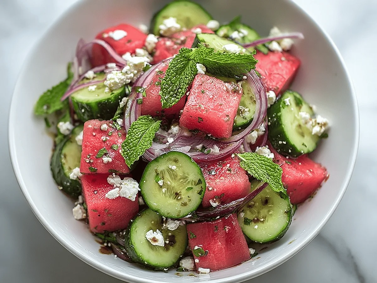 Refreshing Watermelon Cucumber Feta Salad Recipe - Featured Image