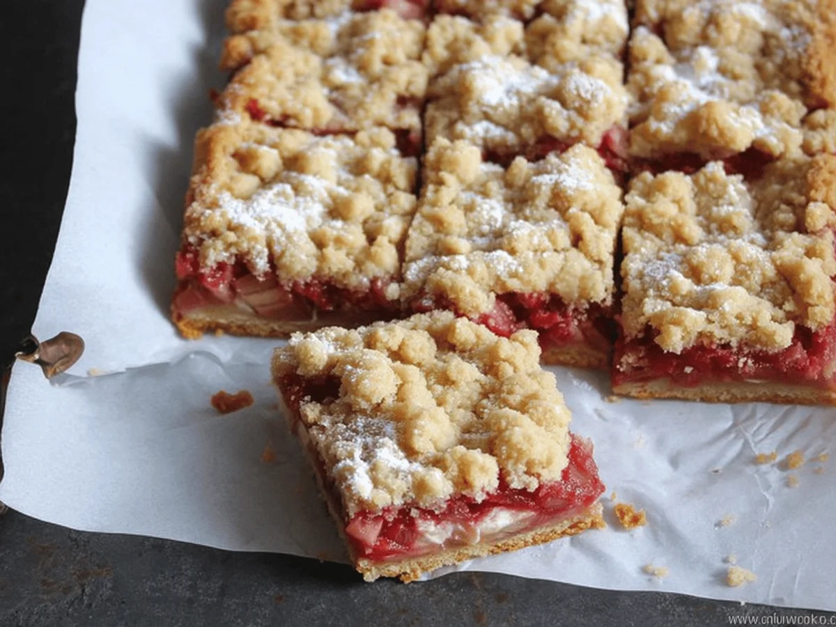 Rhubarb Shortbread Streusel Bars Recipe - Featured Image