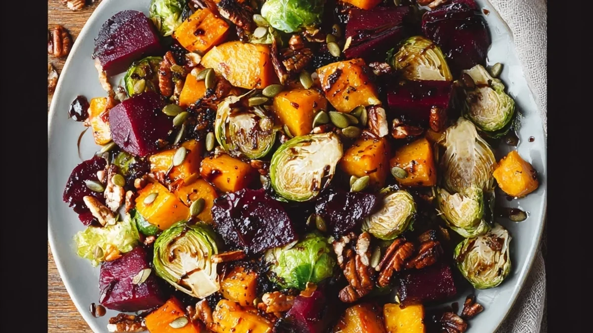 Roasted Winter Vegetable Salad: Butternut, Sprouts, Beets