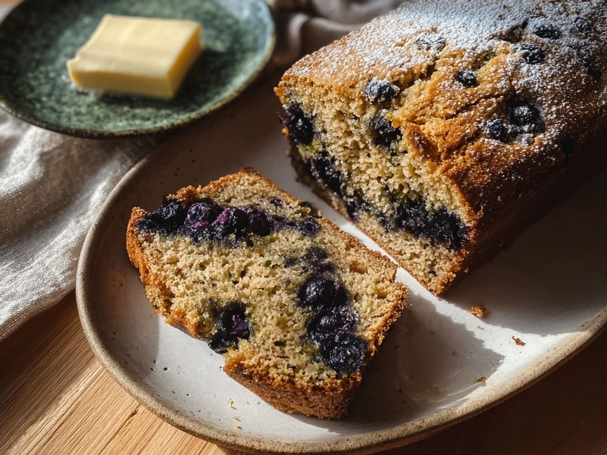 Rustic Moist Blueberry Zucchini Bread Loaf - Featured Image