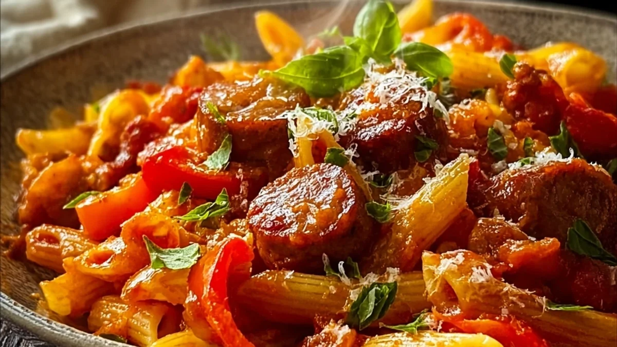 Rustic Sweet Pepper Beef Sausage Pasta Skillet