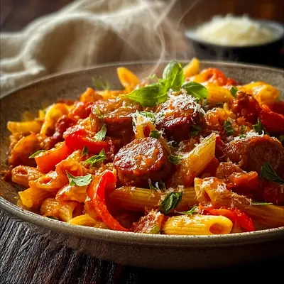 Rustic Sweet Pepper Beef Sausage Pasta Skillet