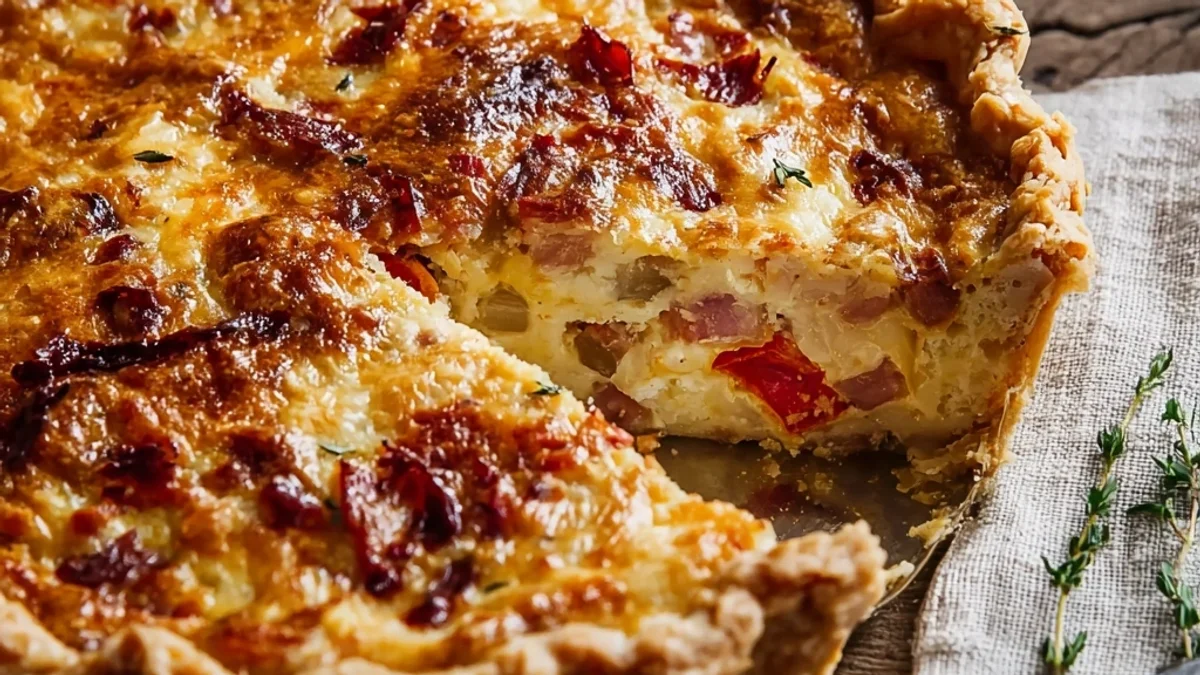 Rustic Turkey Ham, Onion, Tomato Pie