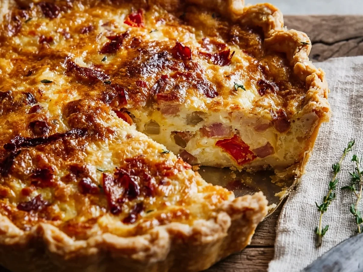 Rustic Turkey Ham, Onion, Tomato Pie - Featured Image