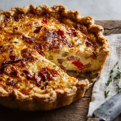 Rustic Turkey Ham, Onion, Tomato Pie