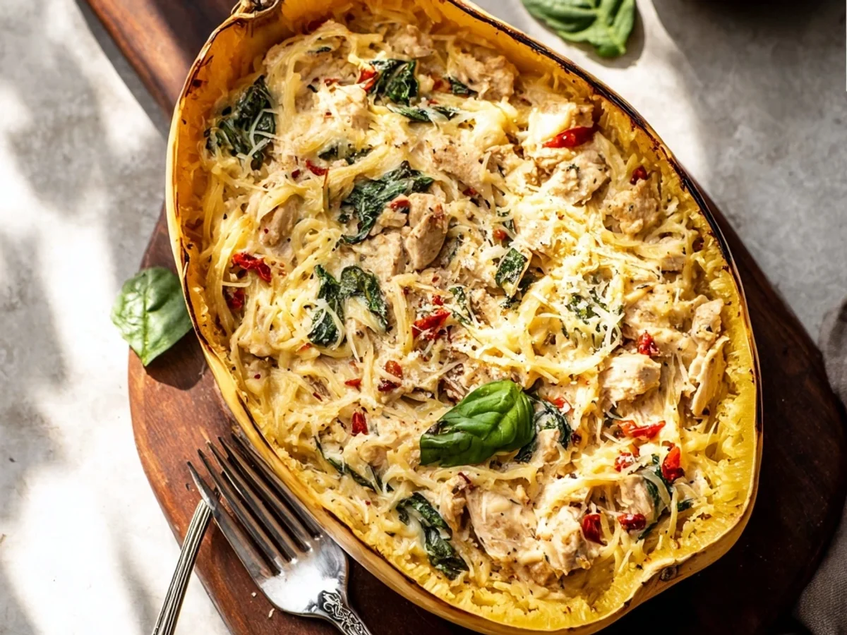 Rustic Tuscan Chicken Spaghetti Squash Recipe - Featured Image