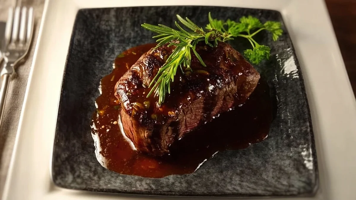 Seared Filet Mignon with Savory Chicken Broth Sauce