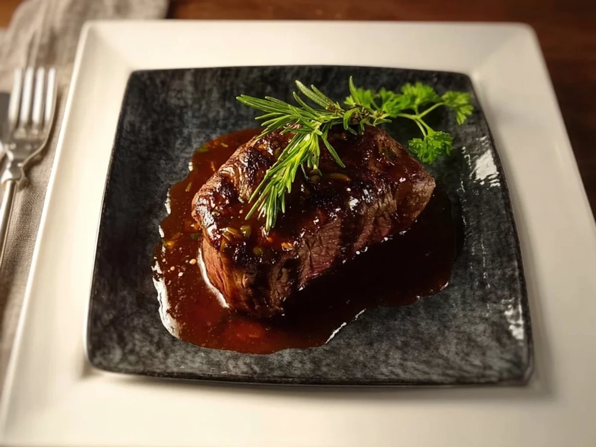 Seared Filet Mignon with Savory Chicken Broth Sauce - Featured Image