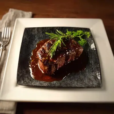 Seared Filet Mignon with Savory Chicken Broth Sauce