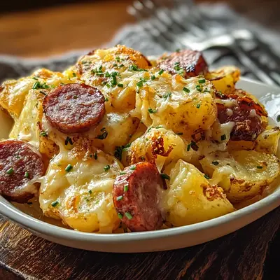 Smoky Cheesy Ranch Potatoes & Sausage Skillet
