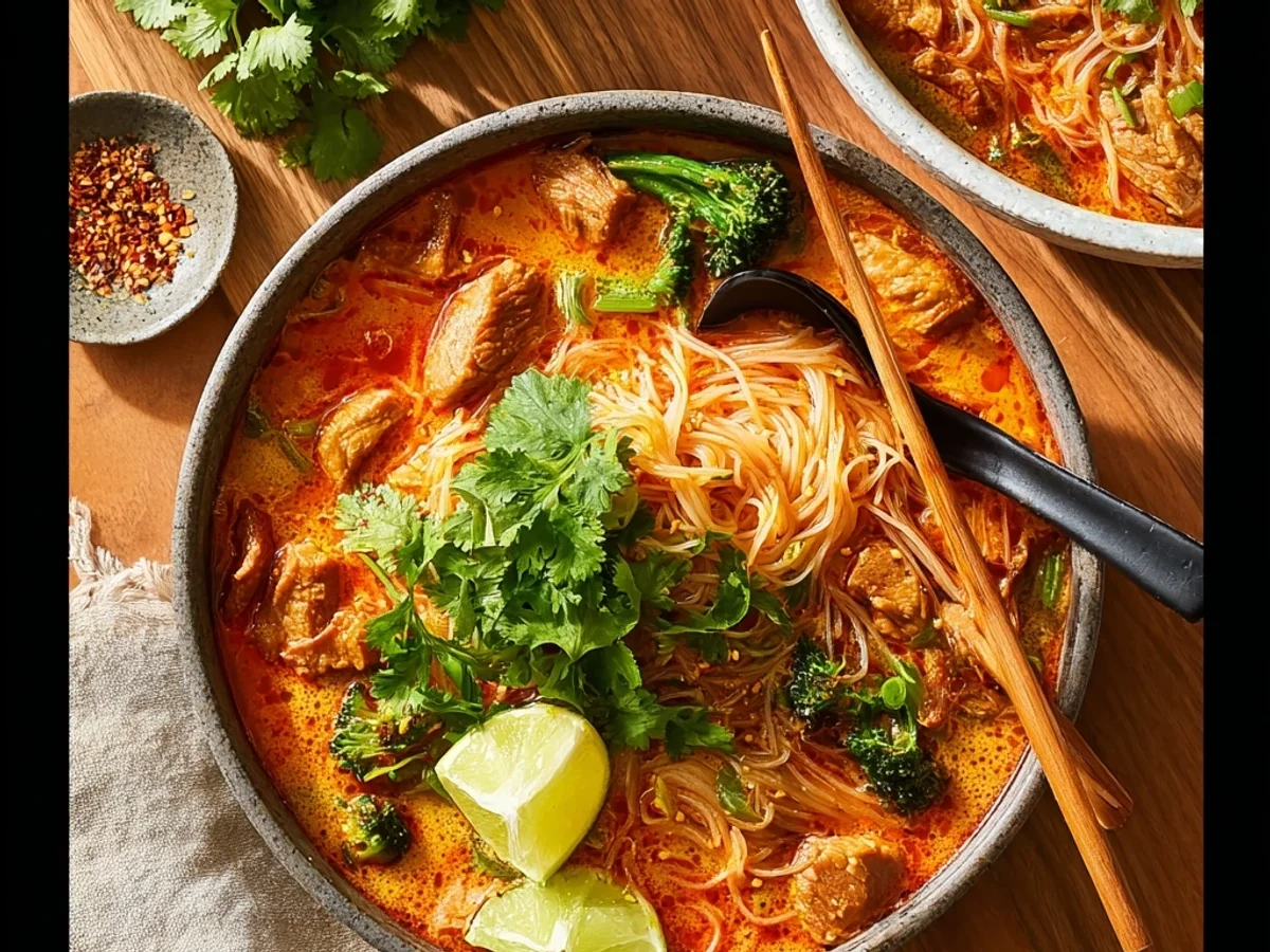 Spicy Authentic Thai Red Curry Noodle Soup Recipe - Featured Image