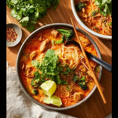 Spicy Authentic Thai Red Curry Noodle Soup Recipe