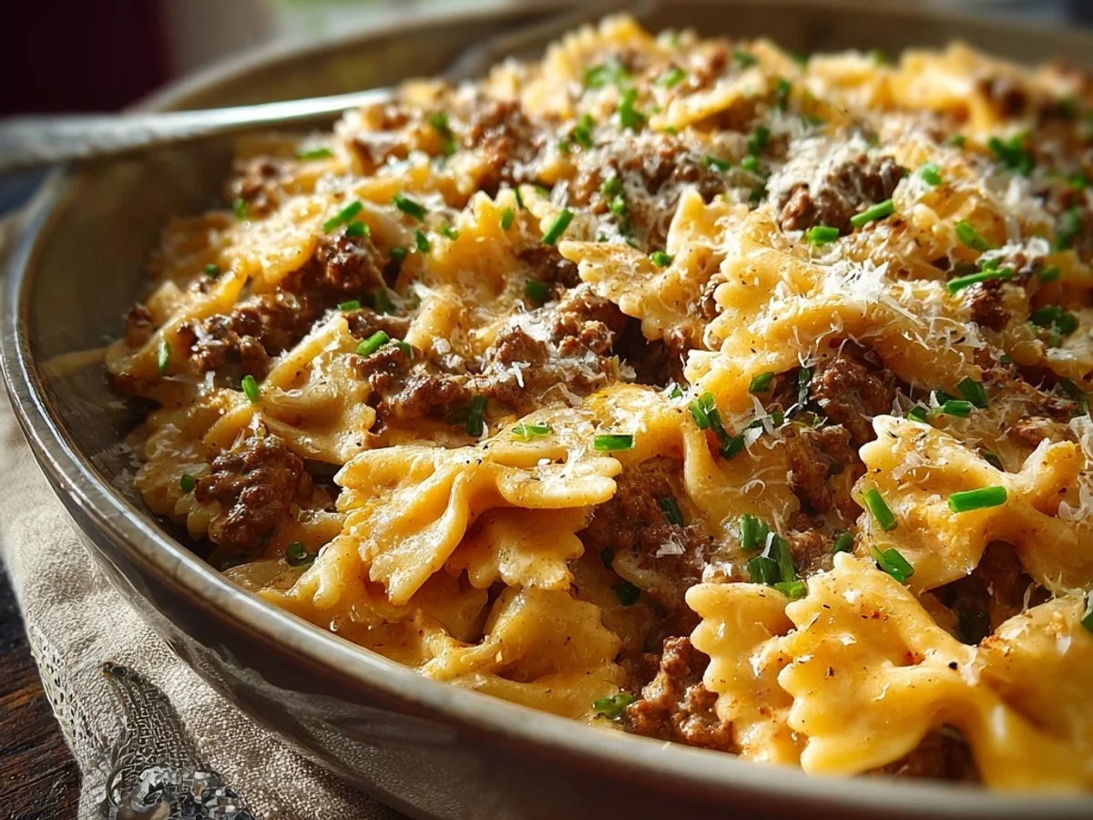 Spicy Cajun Cream Cheese Beef Alfredo Bowties - Featured Image