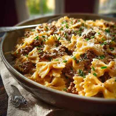 Spicy Cajun Cream Cheese Beef Alfredo Bowties