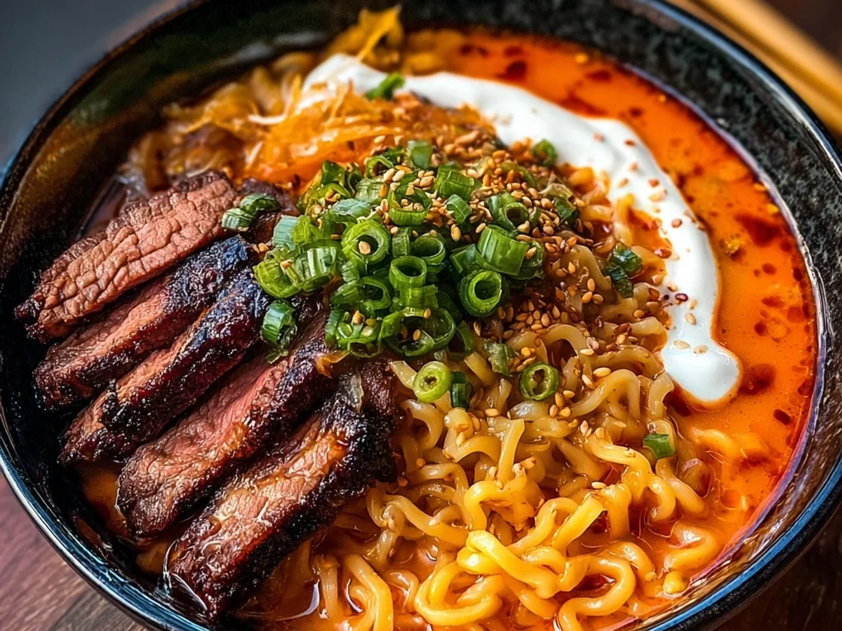 Spicy Korean Ramen with Grilled Beef & Creamy Sauce - Featured Image