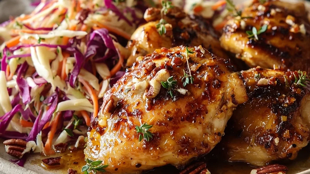 Sticky Apple Cider Chicken with Crisp Autumn Slaw
