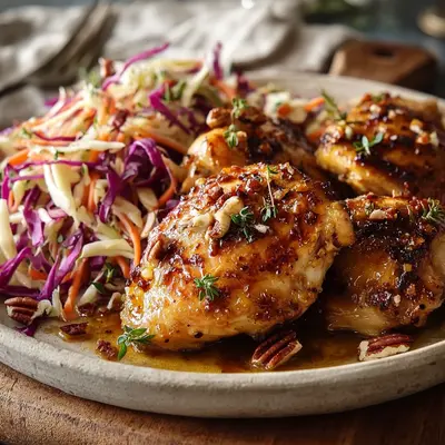 Sticky Apple Cider Chicken with Crisp Autumn Slaw