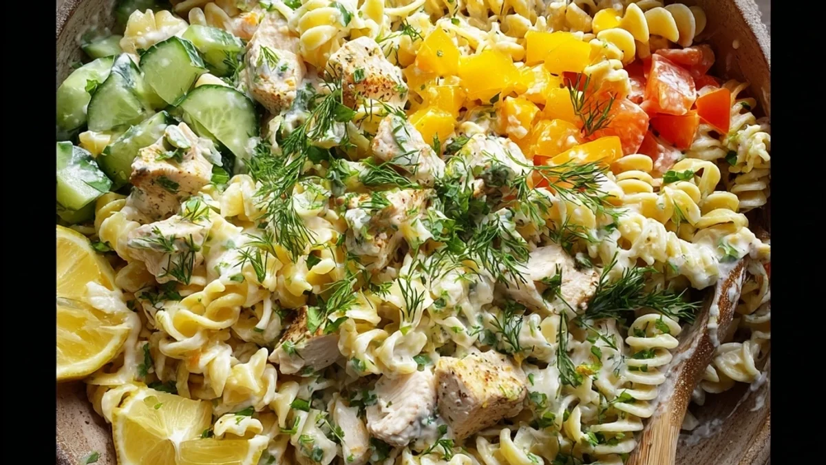 Tangy Chicken Pasta Salad with Zesty Lemon Herbs