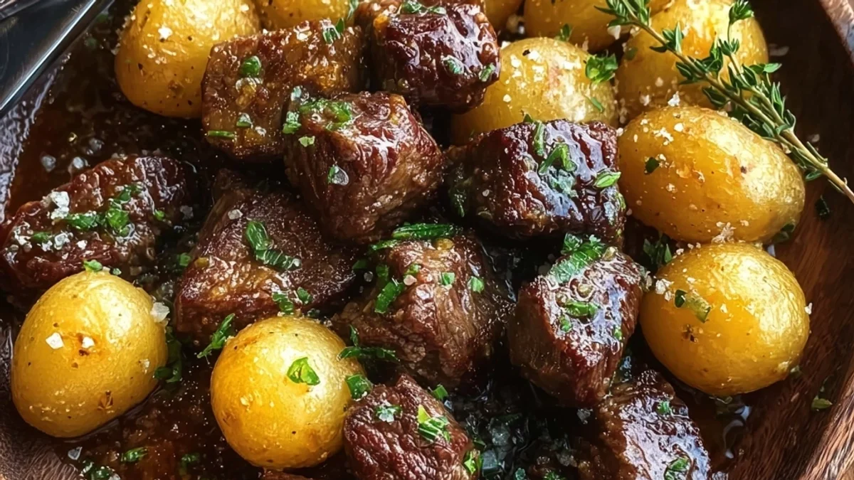 Tender Garlic Butter Beef Bites & Potatoes Skillet