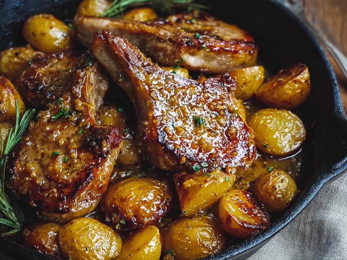 Tender Honey Mustard Lamb Chops & Potatoes Skillet - Featured Image