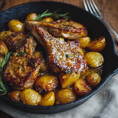 Tender Honey Mustard Lamb Chops & Potatoes Skillet