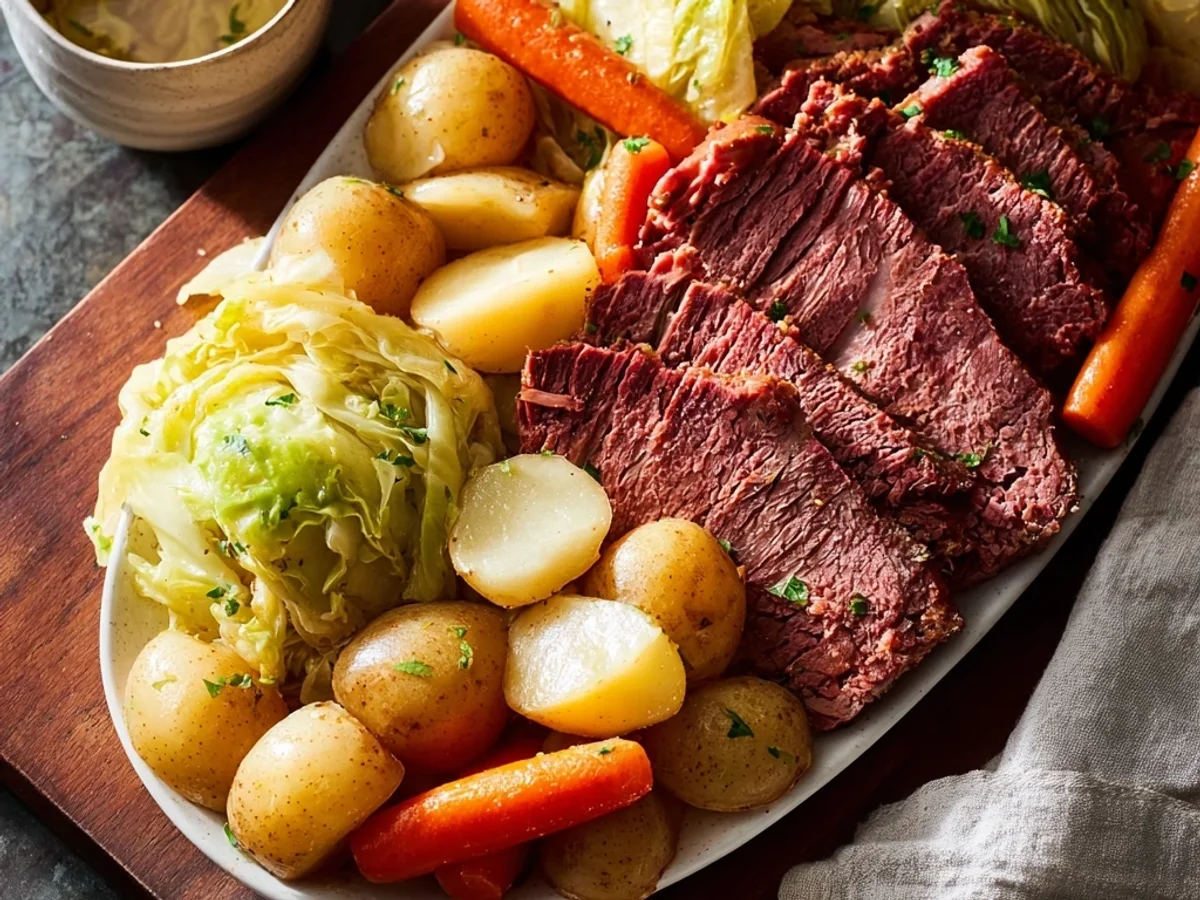 Tender Slow Cooker Corned Beef and Cabbage - Featured Image