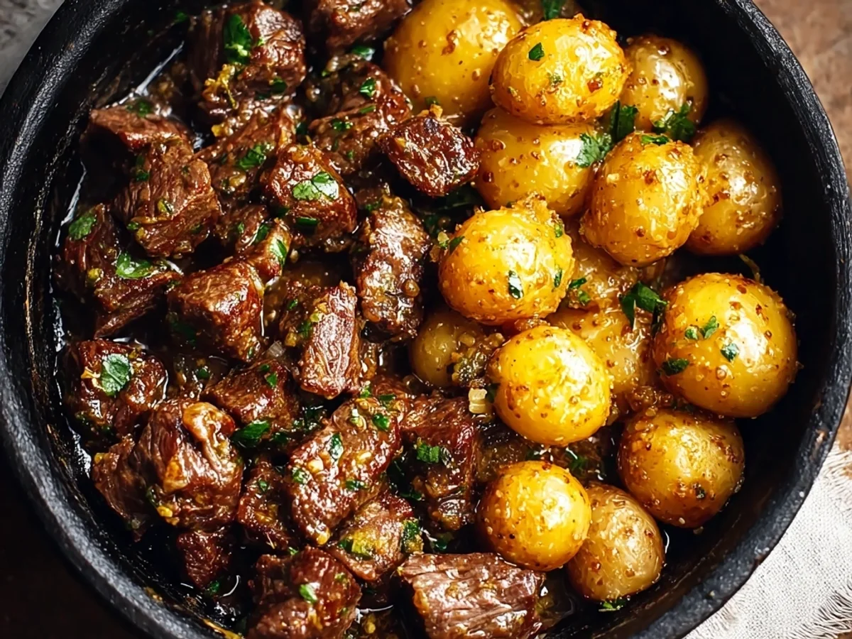 Tender Slow Cooker Garlic Butter Beef Bites & Potatoes - Featured Image