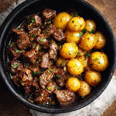 Tender Slow Cooker Garlic Butter Beef Bites & Potatoes