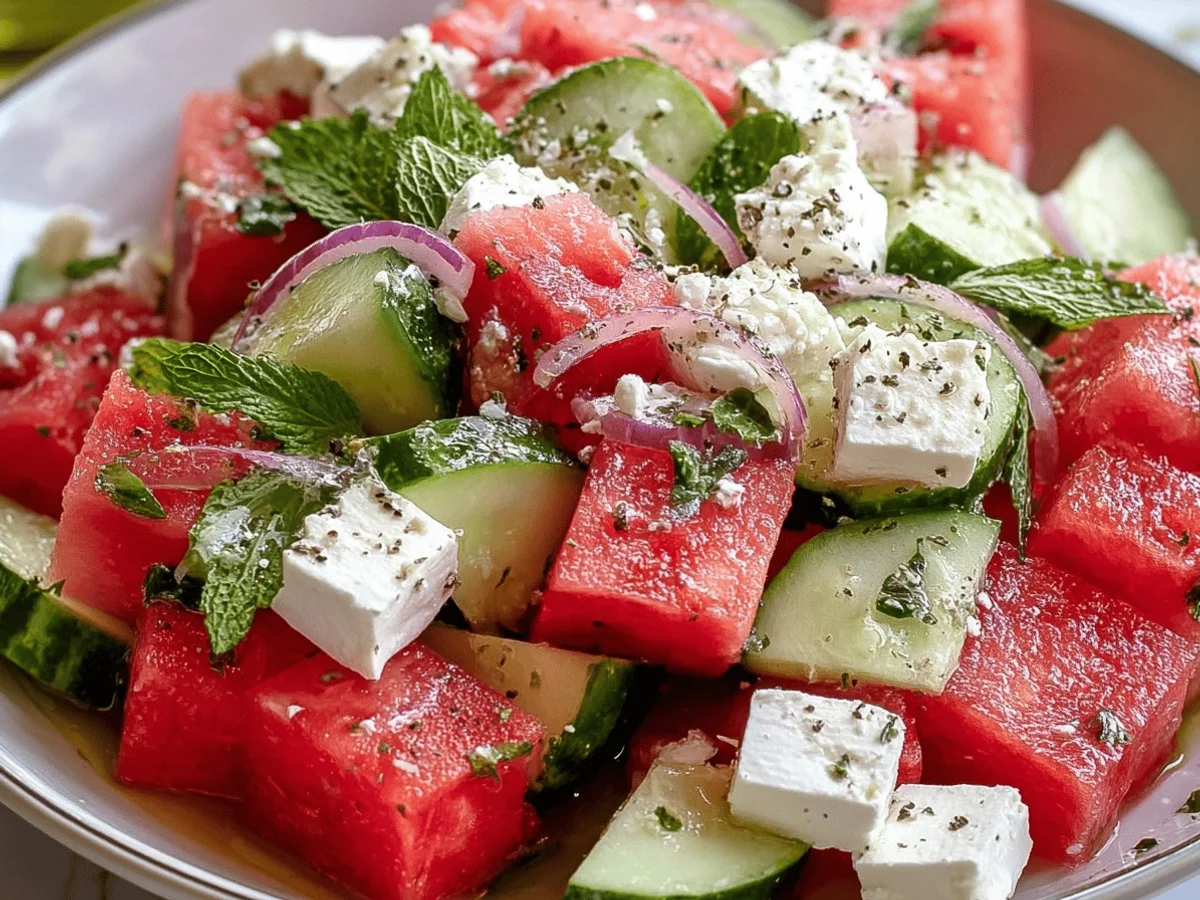 Watermelon Cucumber Feta Salad Recipe - Fresh & Vibrant - Featured Image